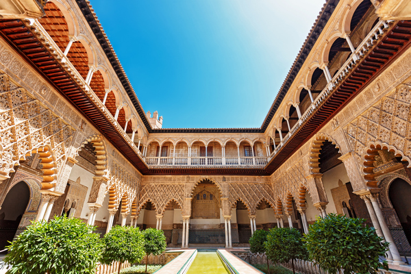 Palace,Of,Alcazar,,Famous,Andalusian,Architecture.,Old,Arab,Palace,In